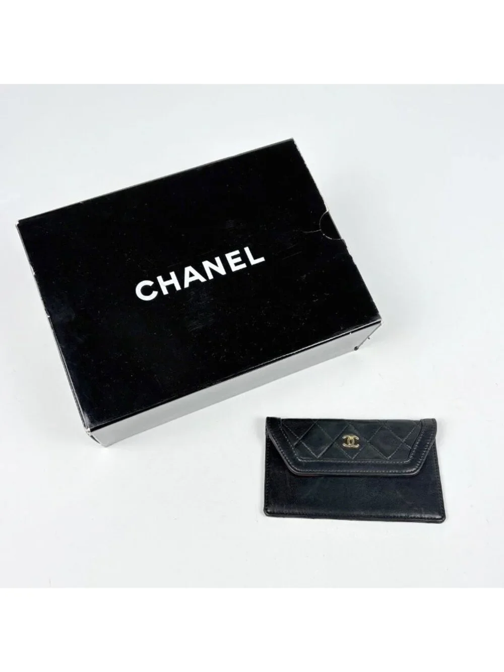 Chanel CC Logo Chain Shoulder Bag Quilted Leather Black